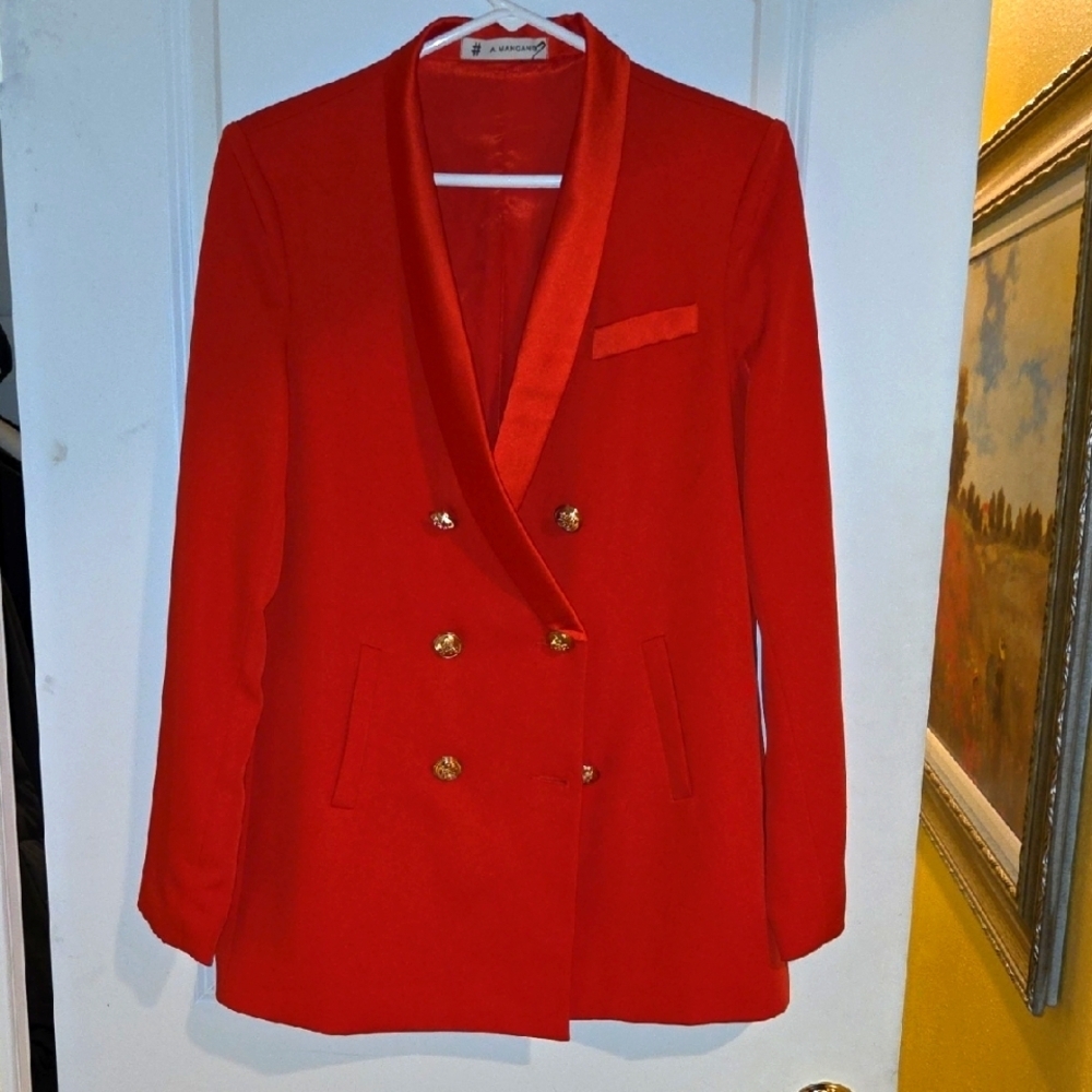 A Mangano Italian Red Tailored Blazer with Satin Lapels